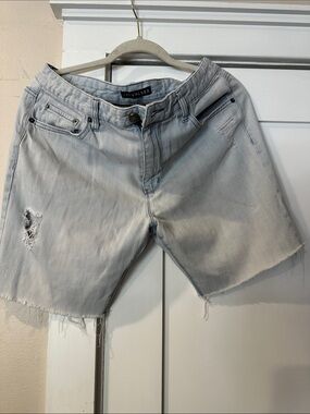 RYAN VALENZA Light Wash Distressed Denim Bermuda Shorts
